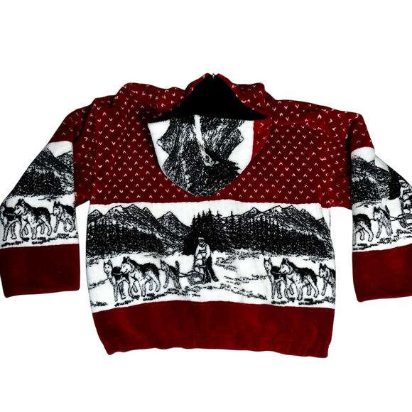 Vintage Denali Coat fleece Womens Red Reversible Forrest Wolf nature size large - Picture 2 of 10